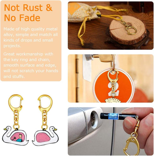 Roctee 120 Pcs Key Chain Clip D Snap Hook Split Metal Keychain with Chain, Keychain Parts Hardware with Open Jump Ring and Connector, DIY Crafts K...